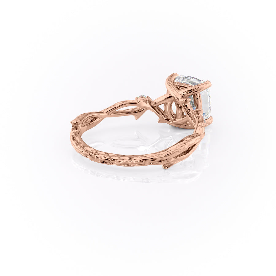Prismatic Whisper 1.05 Carat VVS1 Lab‑Grown Cushion Textured Three Stone Ring in 18K Rose Gold Back Cross View