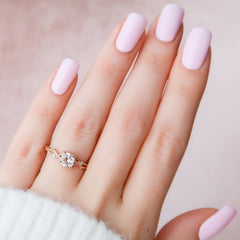 Prismatic Whisper 1.05 Carat VVS1 Lab‑Grown Cushion Textured Three Stone Ring in 18K Rose Gold Finger View