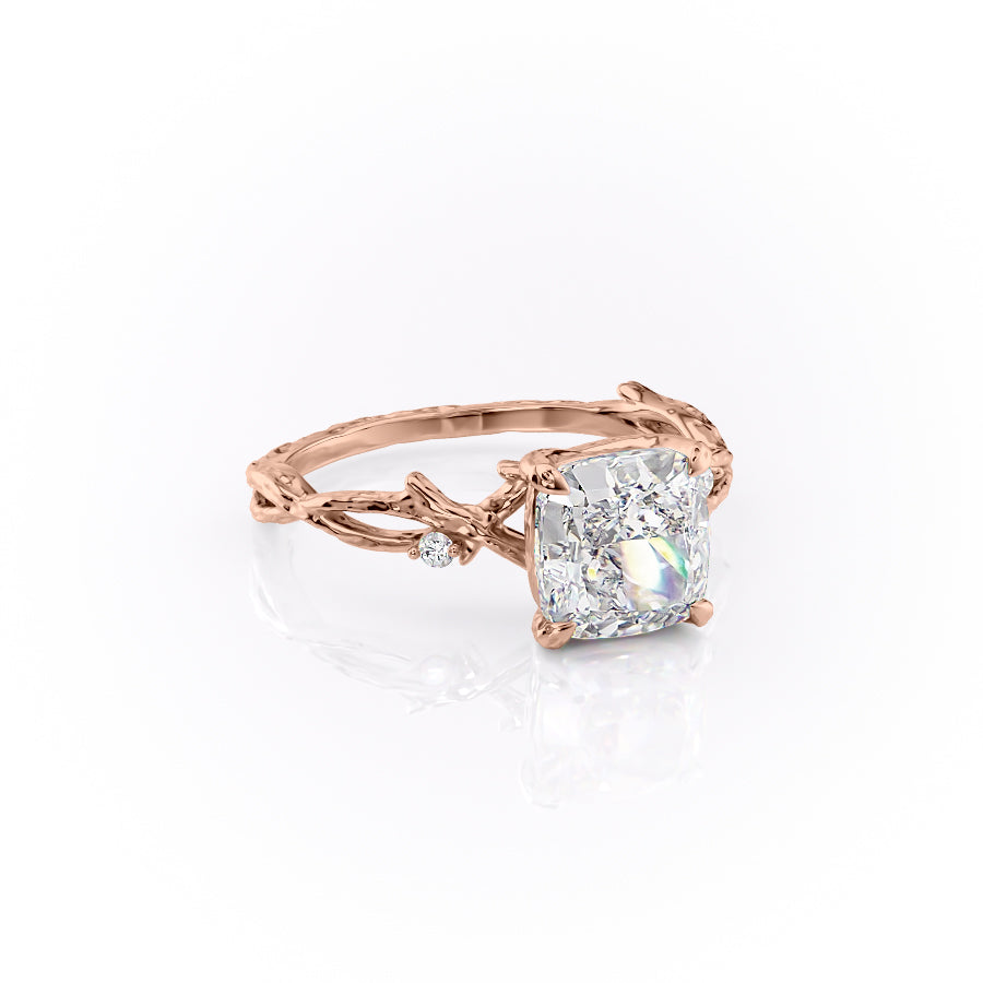 Prismatic Whisper 1.05 Carat VVS1 Lab‑Grown Cushion Textured Three Stone Ring in 18K Rose Gold Front Cross View