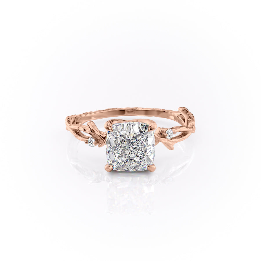 Prismatic Whisper 1.05 Carat VVS1 Lab‑Grown Cushion Textured Three Stone Ring in 18K Rose Gold Front
 View