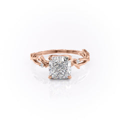 Prismatic Whisper 1.05 Carat VVS1 Lab‑Grown Cushion Textured Three Stone Ring in 18K Rose Gold Front
 View