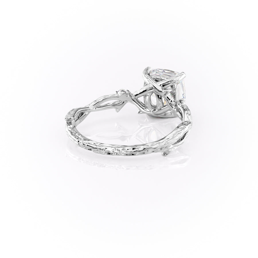 Prismatic Whisper 1.05 Carat VVS1 Lab‑Grown Cushion Textured Three Stone Ring in 18K White Gold  Back Cross View