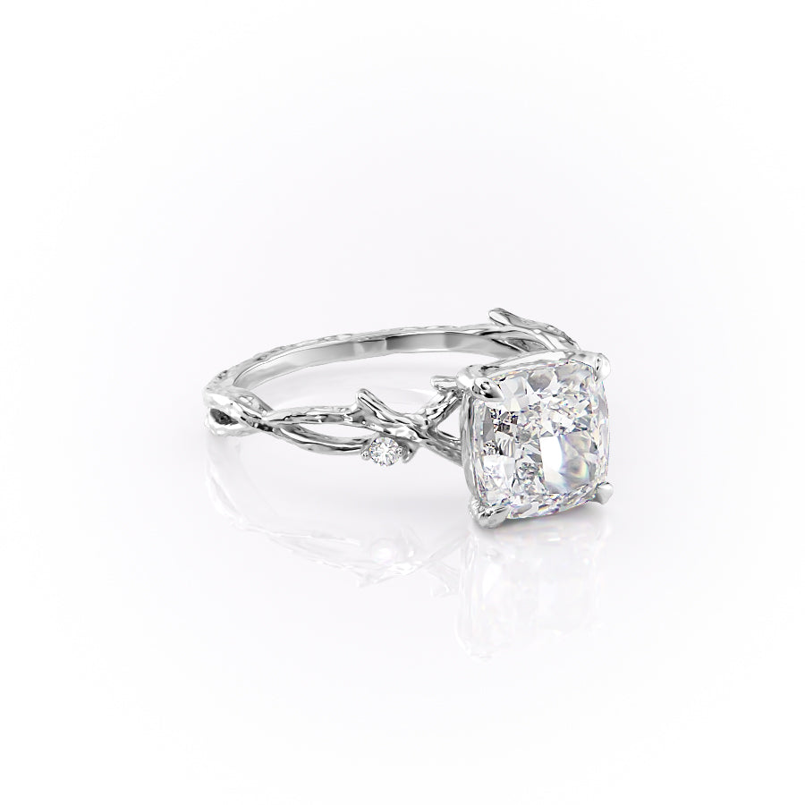 Prismatic Whisper 1.05 Carat VVS1 Lab‑Grown Cushion Textured Three Stone Ring in 18K White Gold Front  Cross View