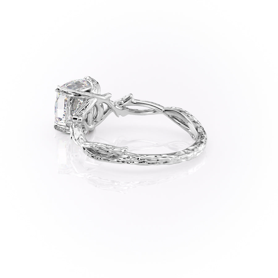 Prismatic Whisper 1.05 Carat VVS1 Lab‑Grown Cushion Textured Three Stone Ring in 18K White Gold Left Cross View