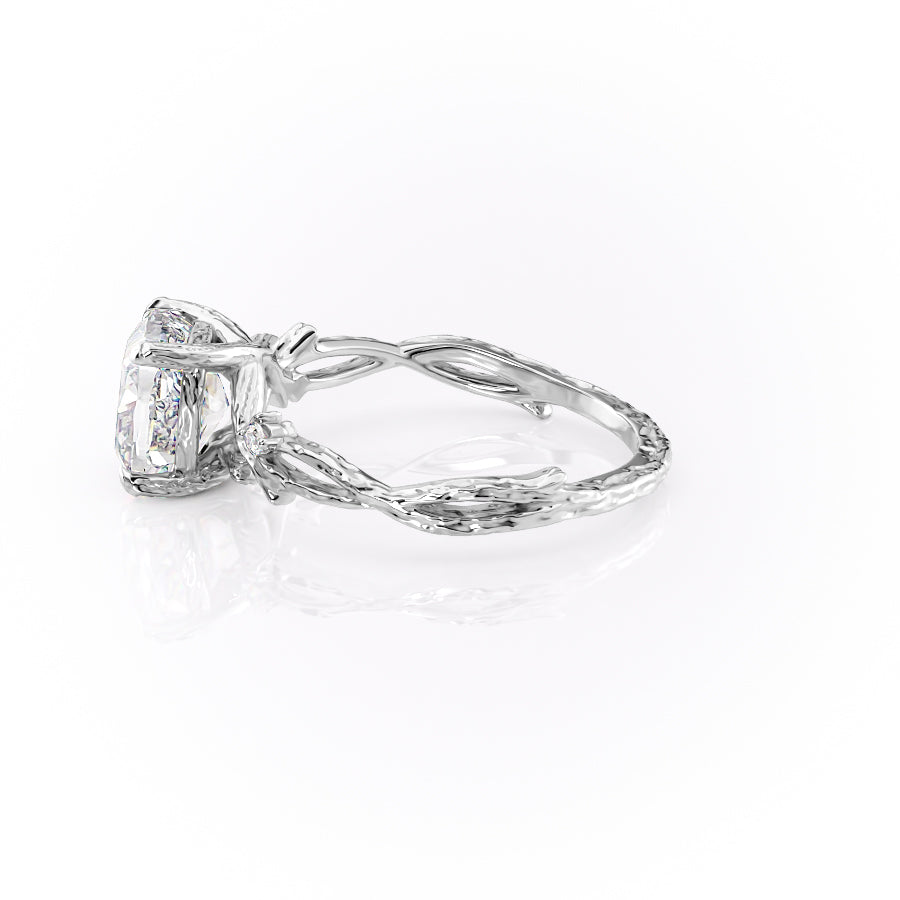 Prismatic Whisper 1.05 Carat VVS1 Lab‑Grown Cushion Textured Three Stone Ring in 18K White Gold Left View