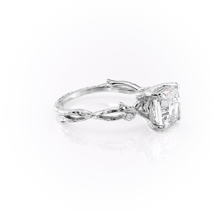 Prismatic Whisper 1.05 Carat VVS1 Lab‑Grown Cushion Textured Three Stone Ring in 18K White Gold  Right  Cross View