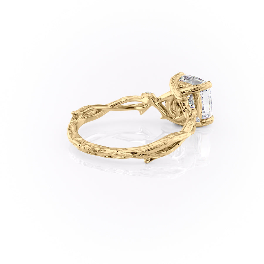 Prismatic Whisper 1.05 Carat VVS1 Lab‑Grown Cushion Textured Three Stone Ring in 18K Yellow Gold Back Cross View