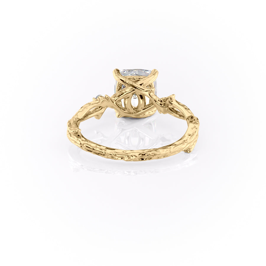 Prismatic Whisper 1.05 Carat VVS1 Lab‑Grown Cushion Textured Three Stone Ring in 18K Yellow Gold Back View