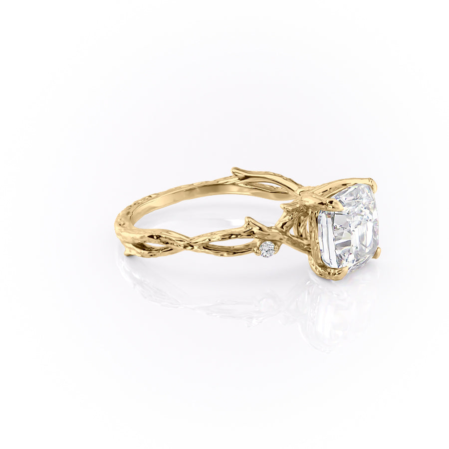 Prismatic Whisper 1.05 Carat VVS1 Lab‑Grown Cushion Textured Three Stone Ring in 18K Yellow Gold Front  Cross View
