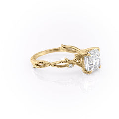 Prismatic Whisper 1.05 Carat VVS1 Lab‑Grown Cushion Textured Three Stone Ring in 18K Yellow Gold Front  Cross View