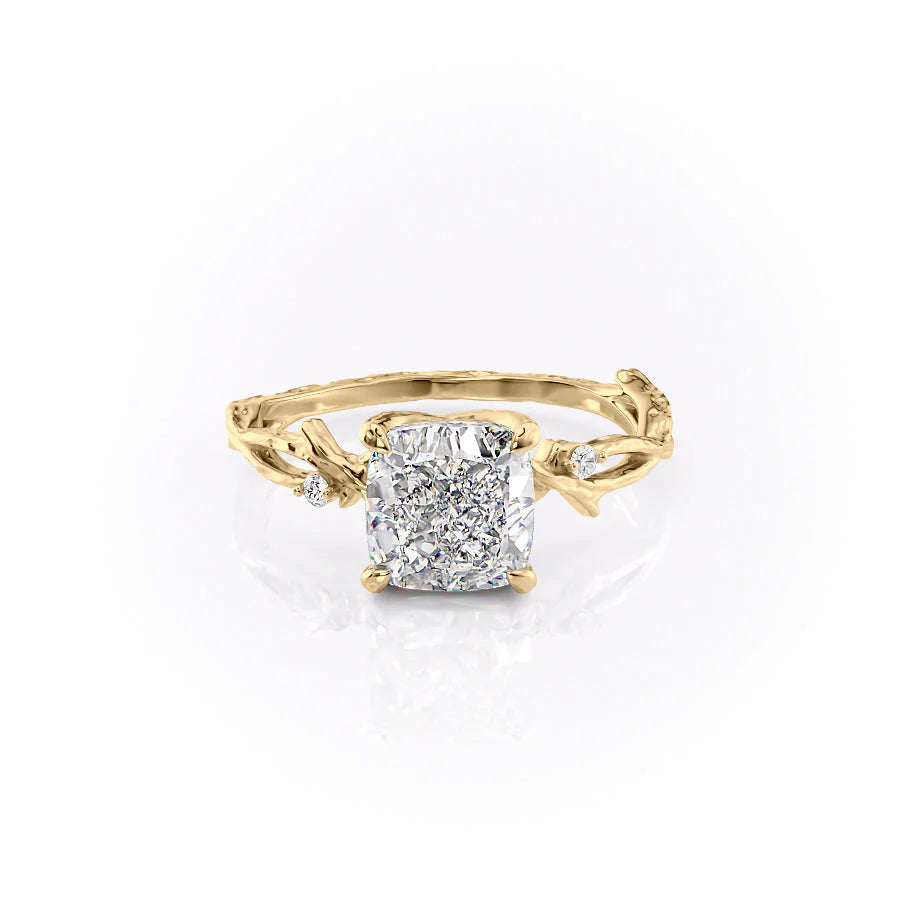 Prismatic Whisper 1.05 Carat VVS1 Lab‑Grown Cushion Textured Three Stone Ring in 18K Yellow Gold Front  View