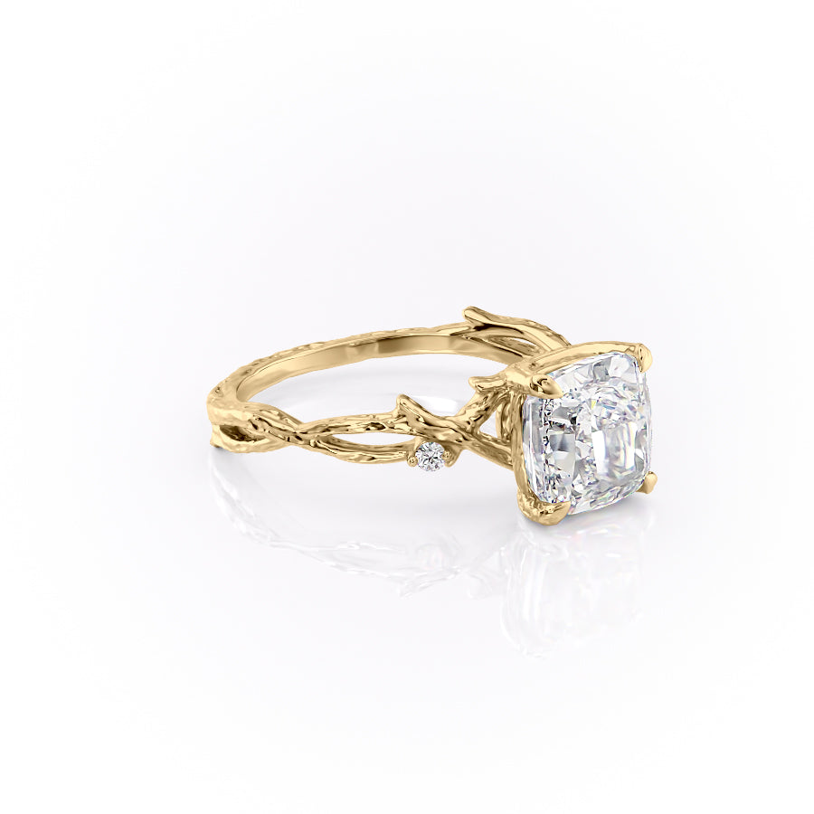 Prismatic Whisper 1.05 Carat VVS1 Lab‑Grown Cushion Textured Three Stone Ring in 18K Yellow Gold Right  Cross View
