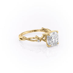 Prismatic Whisper 1.05 Carat VVS1 Lab‑Grown Cushion Textured Three Stone Ring in 18K Yellow Gold Right  Cross View