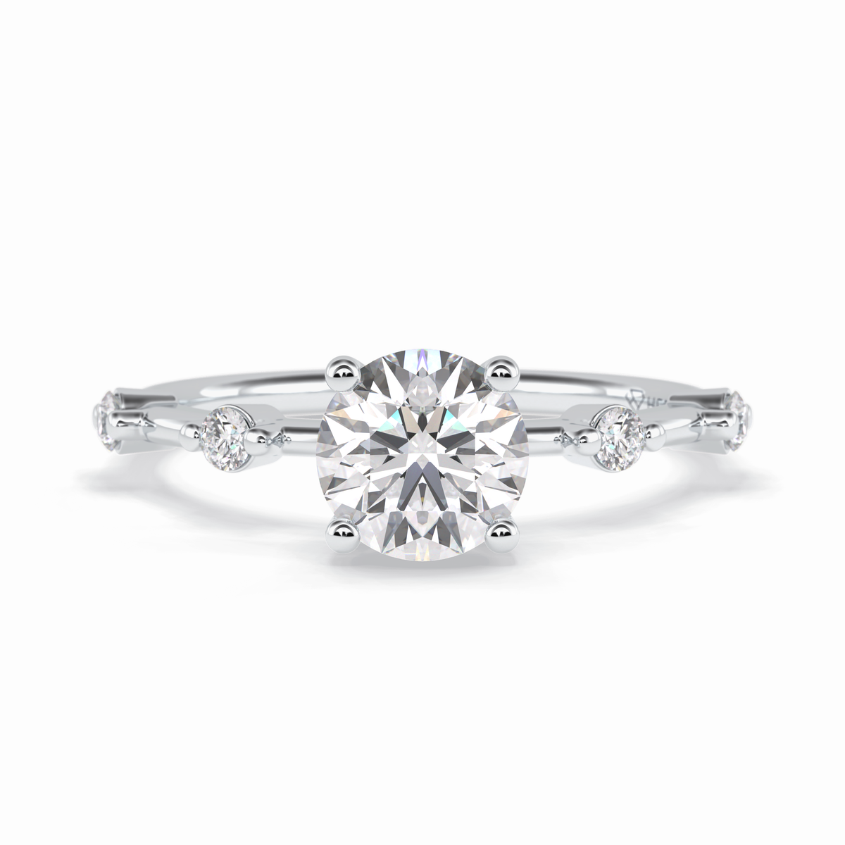 Quintessence 1.11 Carat Round VS1 Lab-Grown Solitaire With Accents Engagement Ring in 18k Gold