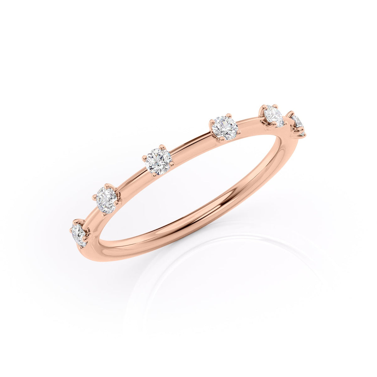 Radiant Bloom VVS1 Lab-Grown Half-Eternity Wedding Ring in 18K Rose Gold Standing View