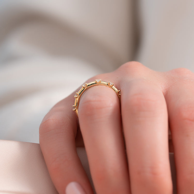Radiant Bloom VVS1 Lab-Grown Half-Eternity Wedding Ring in 18K Yellow Gold Closeup View