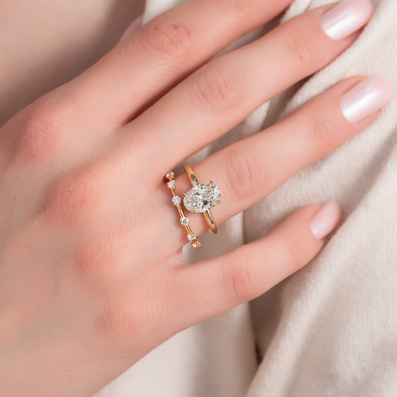 Radiant Bloom VVS1 Lab-Grown Half-Eternity Wedding Ring in 18K Yellow Gold Finger View