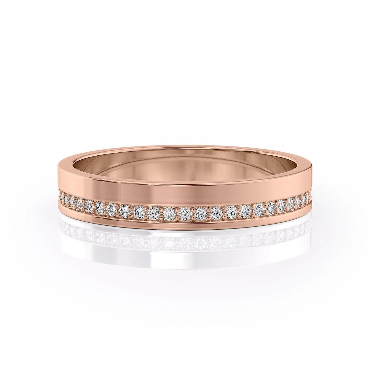 Radiant Channel VVS1 Lab-Grown Half Eternity Wedding Band in 18K Rose Gold Front View