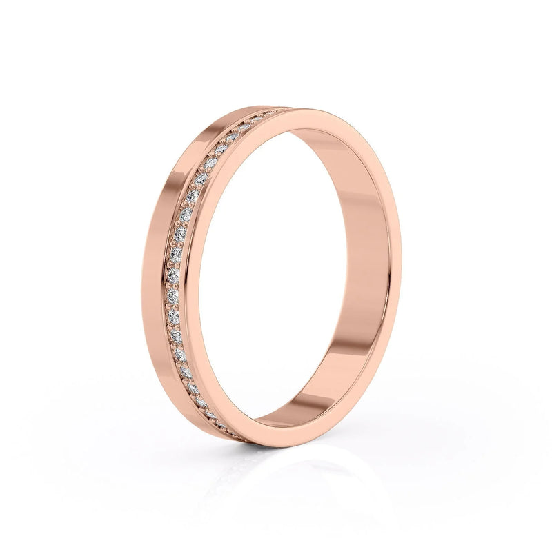 Radiant Channel VVS1 Lab-Grown Half Eternity Wedding Band in 18K Rose Gold Standing View