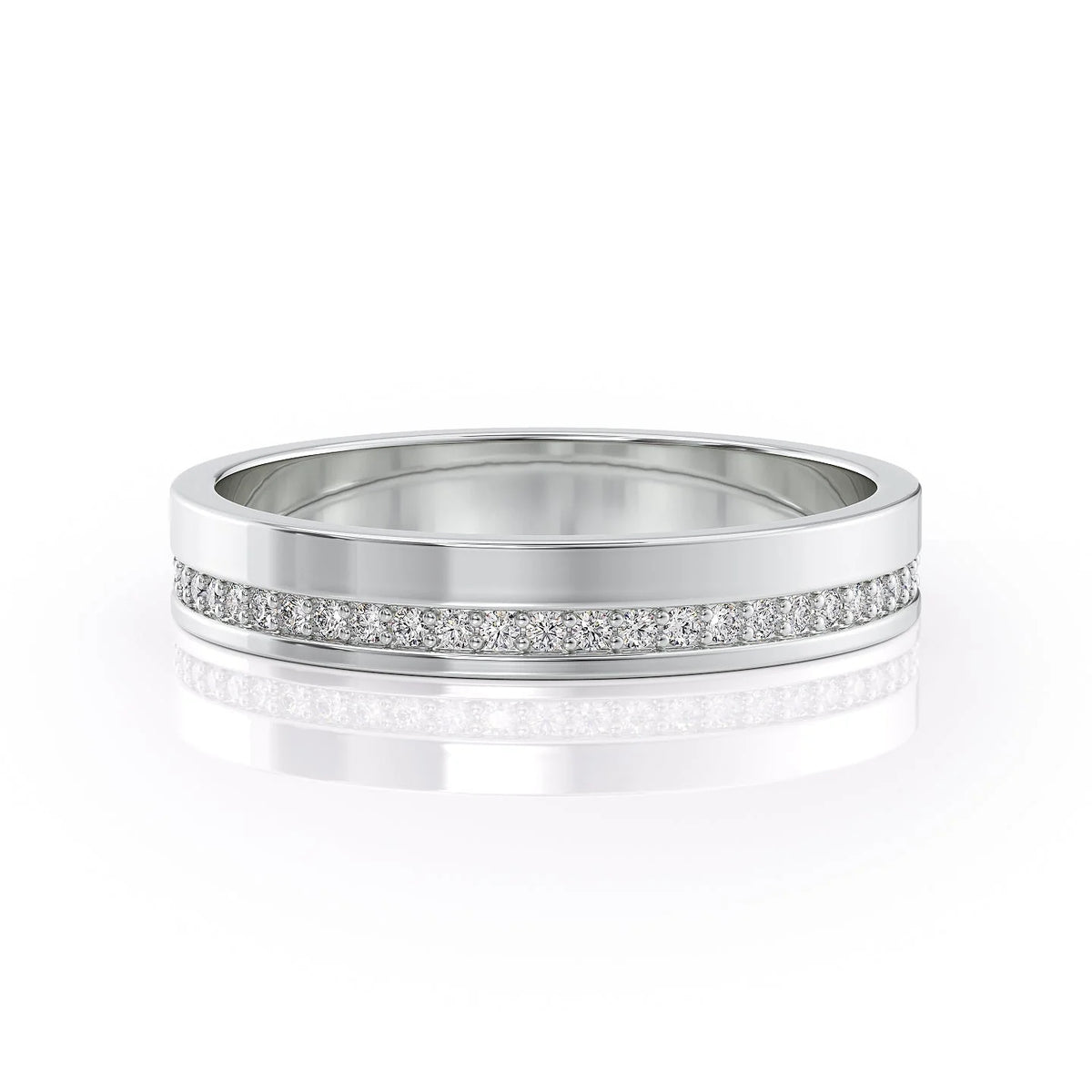 Radiant Channel VVS1 Lab-Grown Half Eternity Wedding Band in 18K White Gold Front View