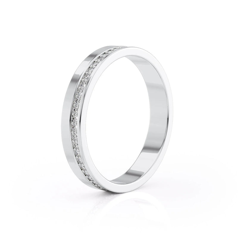 Radiant Channel VVS1 Lab-Grown Half Eternity Wedding Band in 18K White Gold Standing View