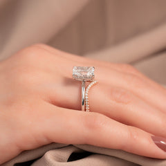 Radiant Crest VVS1 Lab-Grown Half Eternity Wedding Ring in 18K Rose Gold in Finger View 1