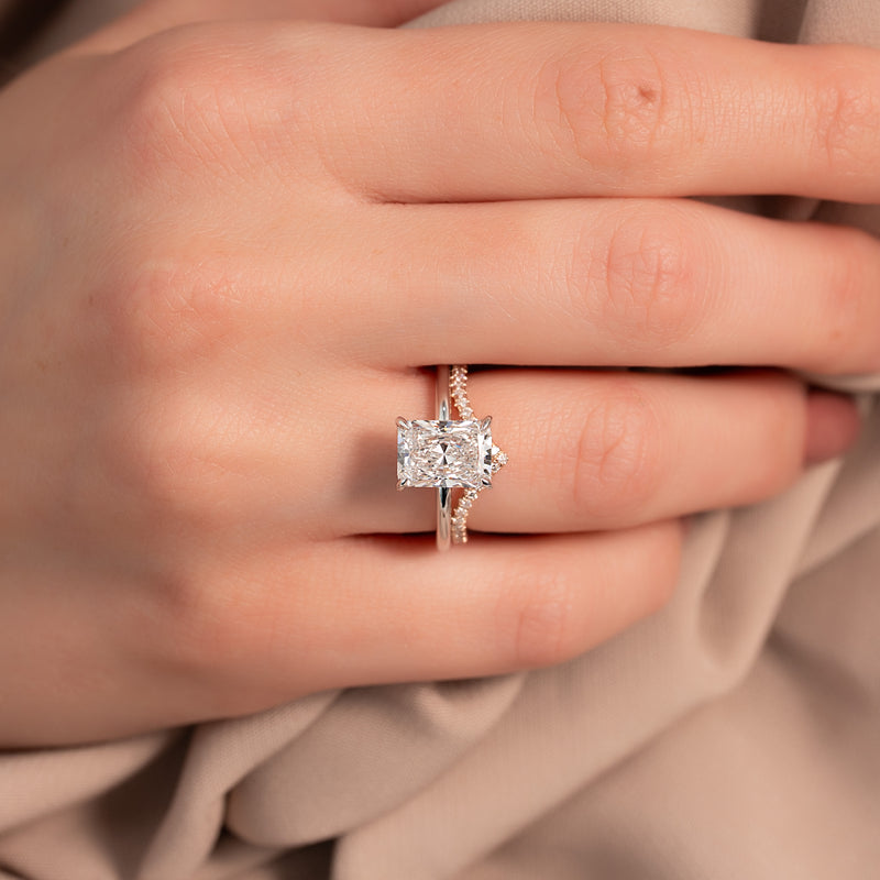 Radiant Crest VVS1 Lab-Grown Half Eternity Wedding Ring in 18K Rose Gold in Finger View 2