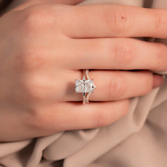 Radiant Crest VVS1 Lab-Grown Half Eternity Wedding Ring in 18K Rose Gold in Finger View 2