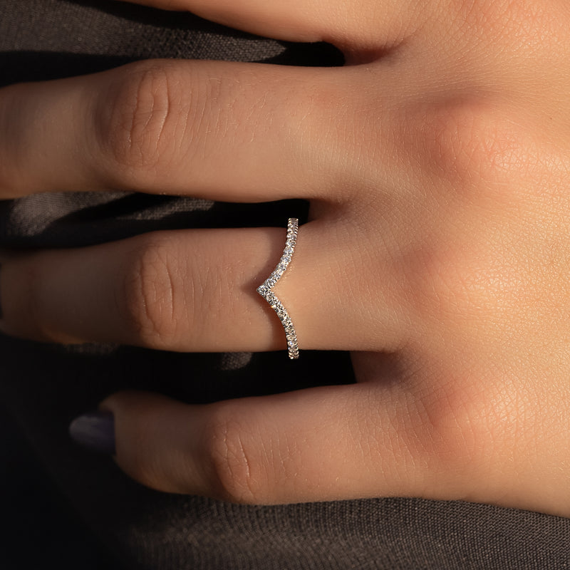 Radiant Crest VVS1 Lab-Grown Half Eternity Wedding Ring in 18K White Gold in Finger View 