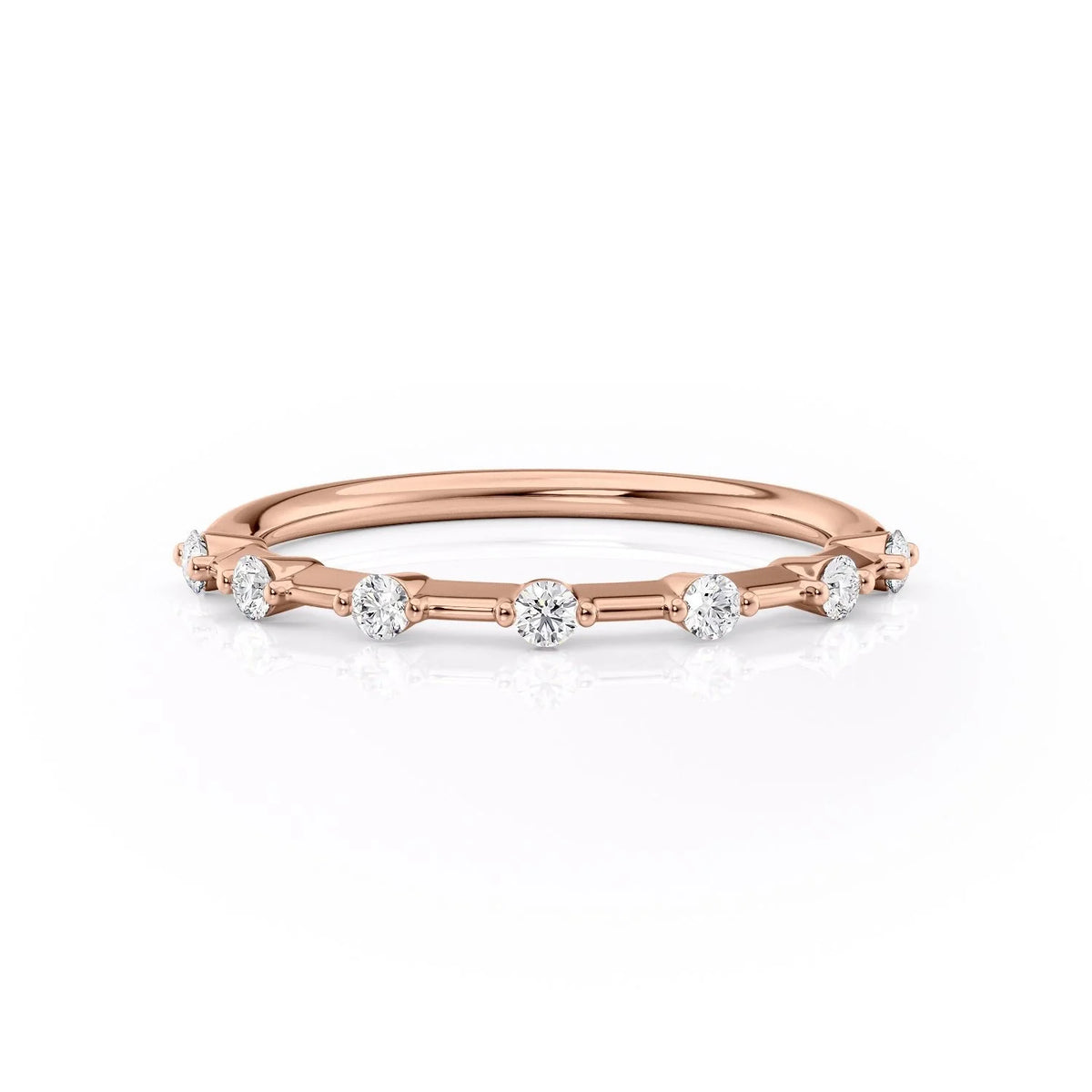 Radiant Echo VVS1 Lab‑Grown Half‑Eternity Wedding Ring in 18K Rose Gold Front View