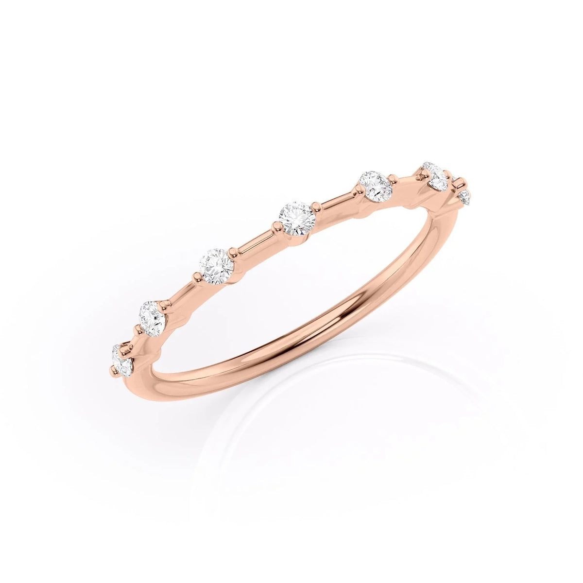 Radiant Echo VVS1 Lab‑Grown Half‑Eternity Wedding Ring in 18K Rose Gold Standing View