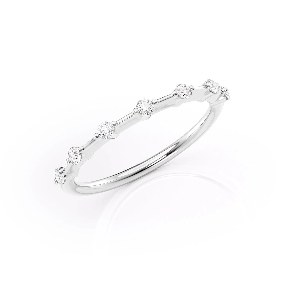 Radiant Echo VVS1 Lab‑Grown Half‑Eternity Wedding Ring in 18K White Gold Standing View