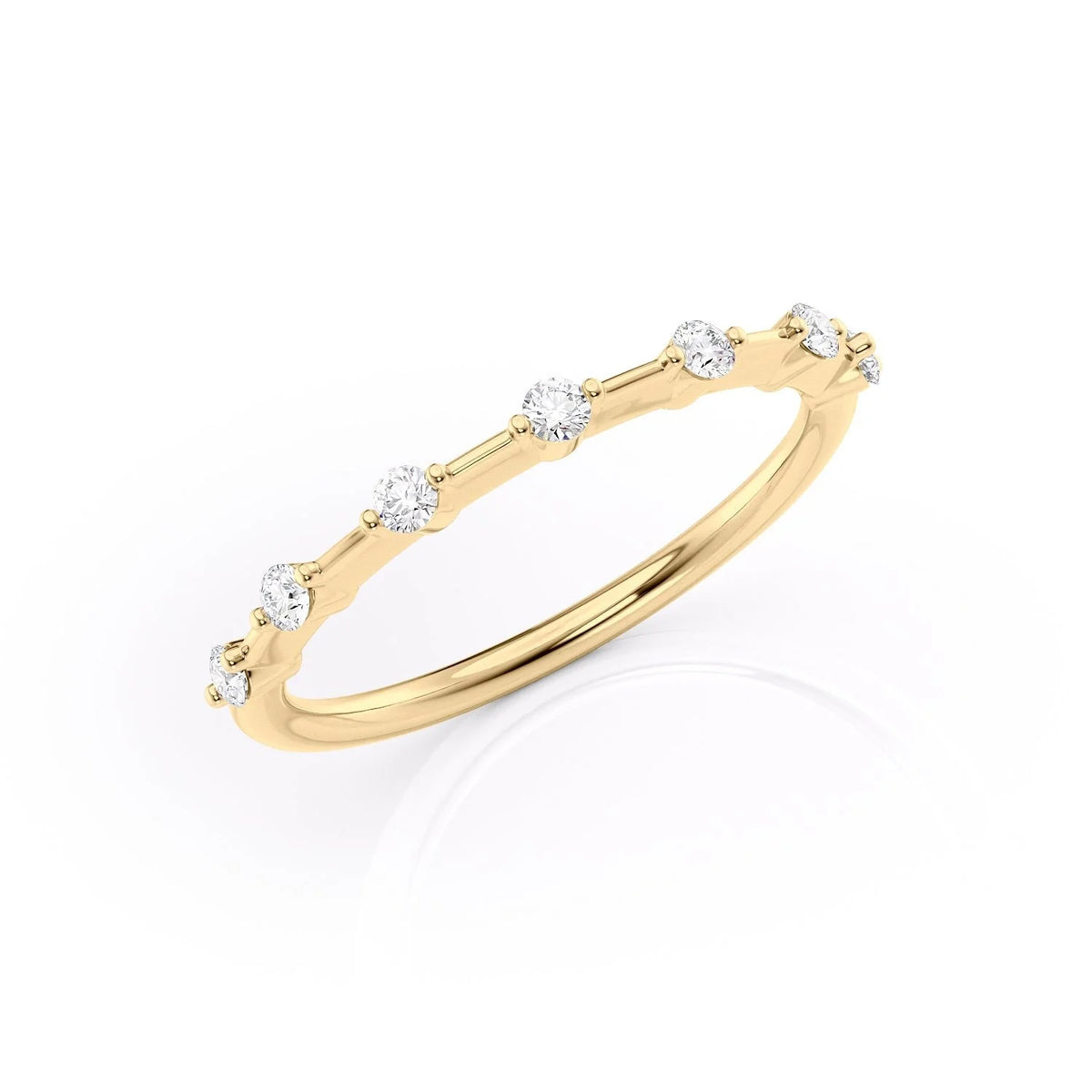 Radiant Echo VVS1 Lab‑Grown Half‑Eternity Wedding Ring in 18K Yellow Gold Standing View