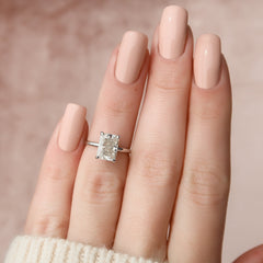 Radiant Glory 3.02 Carat VVS1 Lab-Grown Hidden Halo Engagement Ring in 18K White Gold Finger View