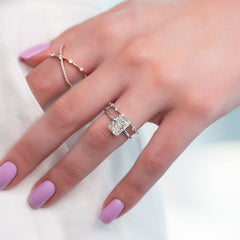 Radiant Glory 3.02 Carat VVS1 Lab-Grown Hidden Halo Engagement Ring in 18K White Gold Hand View