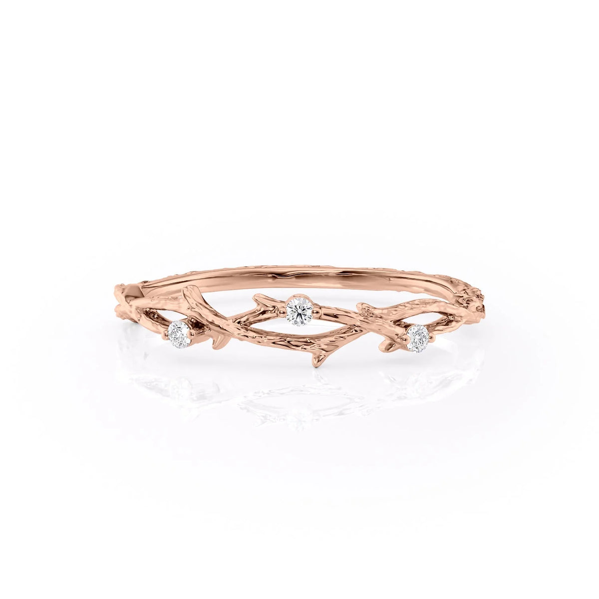 Radiant Vine VVS1 Lab-Grown Wedding Ring in 18K Rose Gold Front View