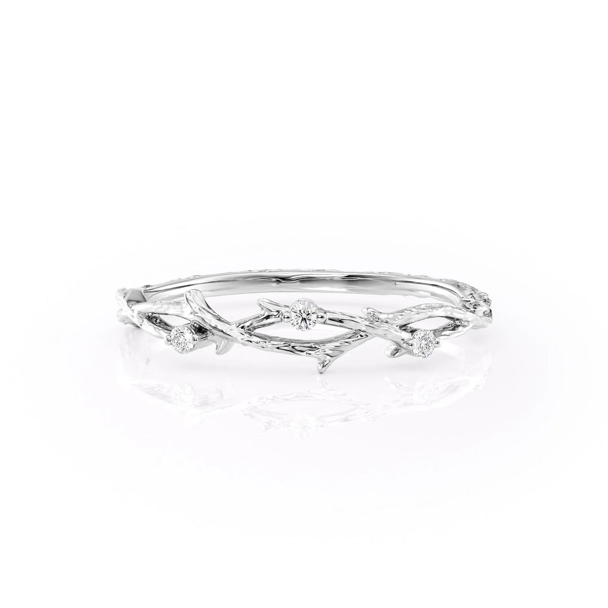 Radiant Vine VVS1 Lab-Grown Wedding Ring in 18K White Gold Front View