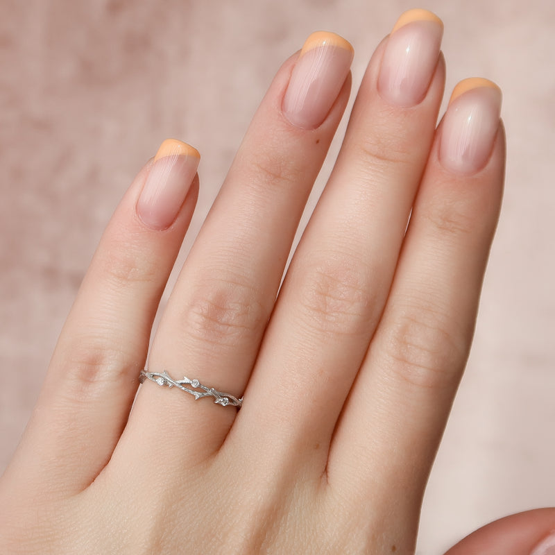 Radiant Vine VVS1 Lab-Grown Wedding Ring in 18K White Gold Hand View