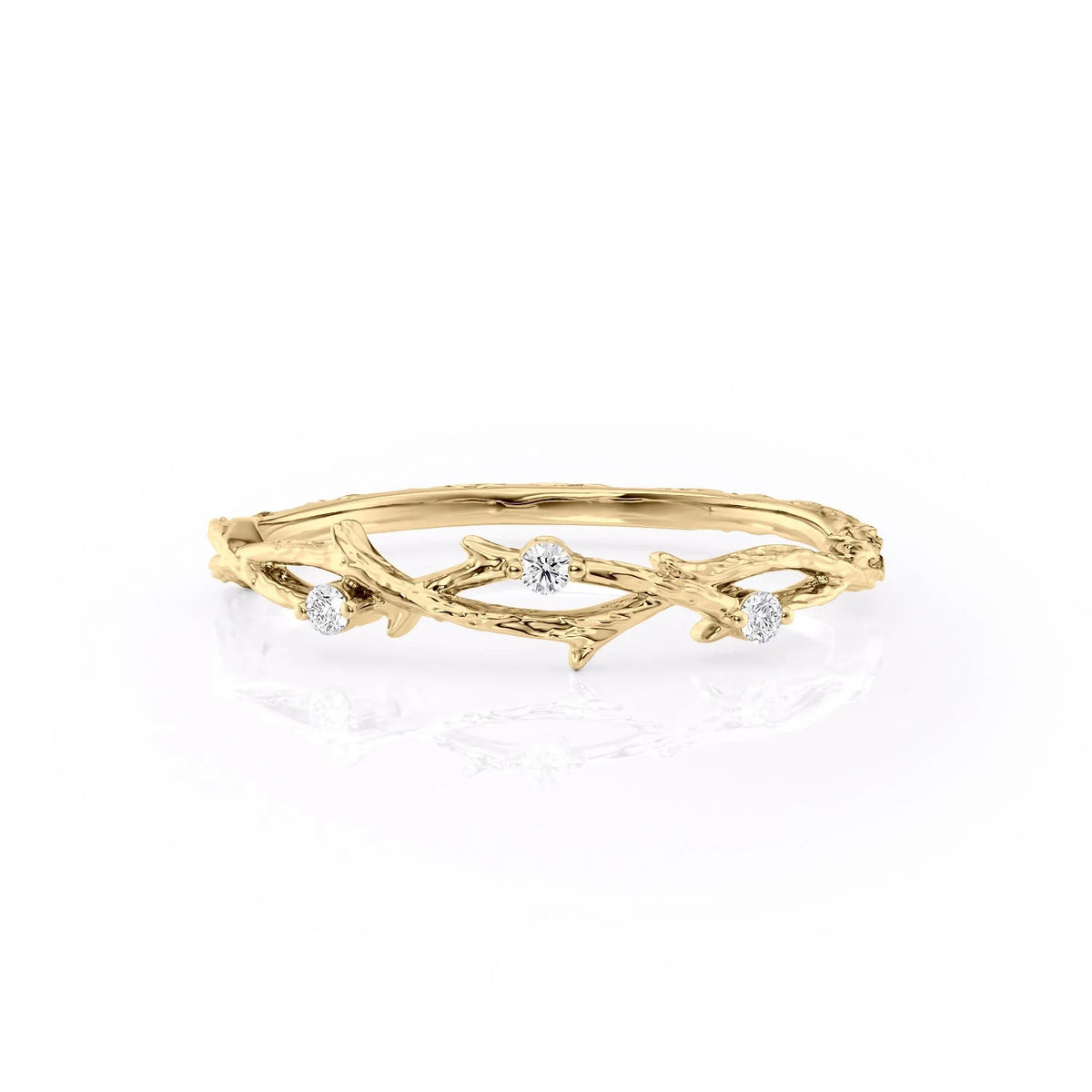 Radiant Vine VVS1 Lab-Grown Wedding Ring in 18K Yellow Gold Front View