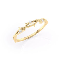 Radiant Vine VVS1 Lab-Grown Wedding Ring in 18K Yellow Gold Standing View