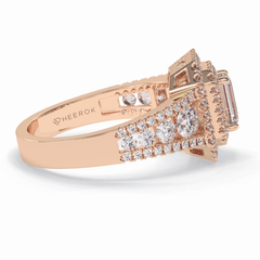 Regal 0.54 Carat Emerald VS1 Lab-Grown Double Halo Engagement Ring in 18k Gold