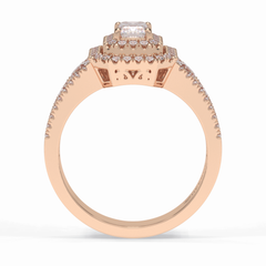 Regal 0.54 Carat Emerald VS1 Lab-Grown Double Halo Engagement Ring in 18k Gold