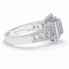 Regal 0.54 Carat Emerald VS1 Lab-Grown Double Halo Engagement Ring in 18k Gold