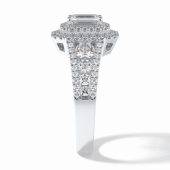 Regal 0.54 Carat Emerald VS1 Lab-Grown Double Halo Engagement Ring in 18k Gold