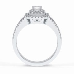 Regal 0.54 Carat Emerald VS1 Lab-Grown Double Halo Engagement Ring in 18k Gold