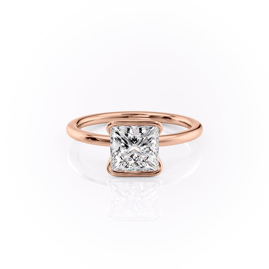 Regal Bezel 2.05 Carat VVS Lab-Grown Princess Solitaire Engagement Ring in 18K Rose Gold Front Side View