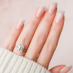 Regal Prism Emerald 2.52 Carat VVS1 Lab-Grown Hidden Halo Engagement Ring in 18K White Gold Finger View