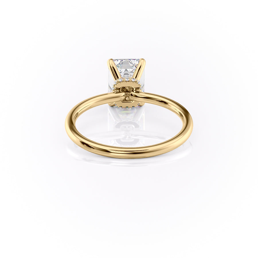 Regal Prism Emerald 2.52 Carat VVS1 Lab-Grown Hidden Halo Engagement Ring in 18K Yellow Gold Back View