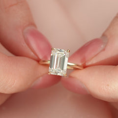 Regal Prism Emerald 2.52 Carat VVS1 Lab-Grown Hidden Halo Engagement Ring in 18K Yellow Gold Closeup View