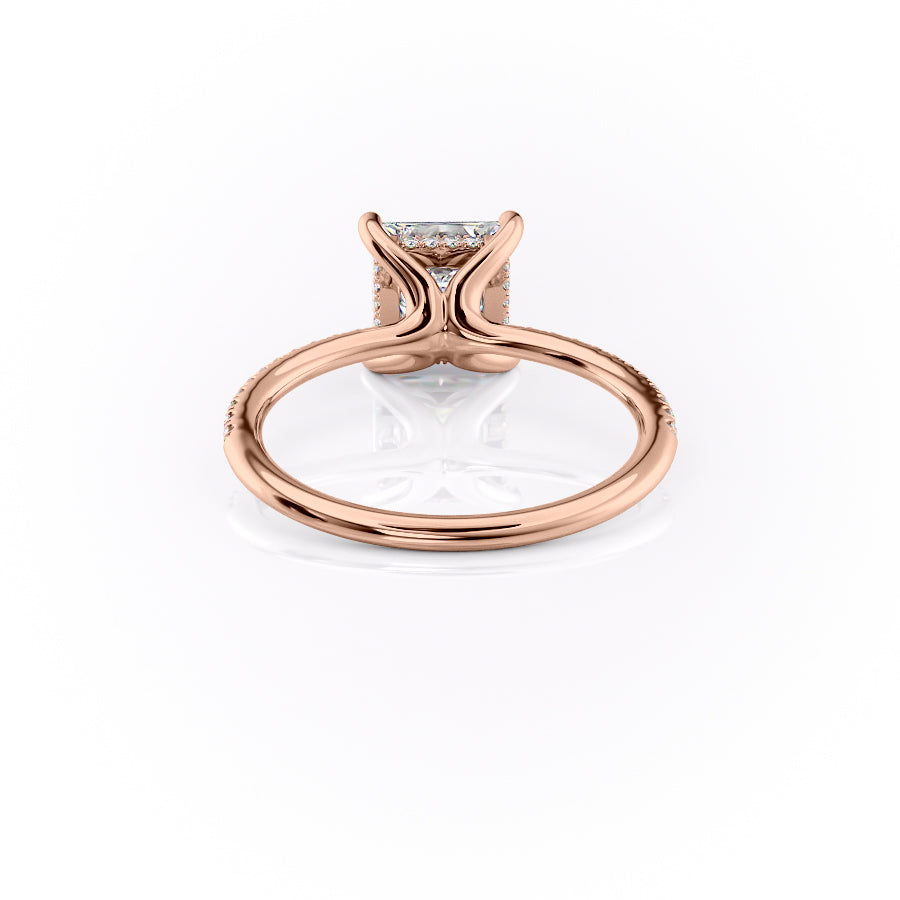 Regalia 1.42 Carat VVS Lab-Grown Princess Hidden Halo Pave Engagement Ring in 18K Rose Gold Back View